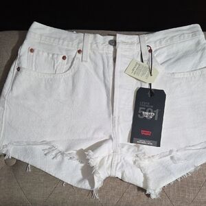 Levi's White Jean Shorts Distressed High-Waisted